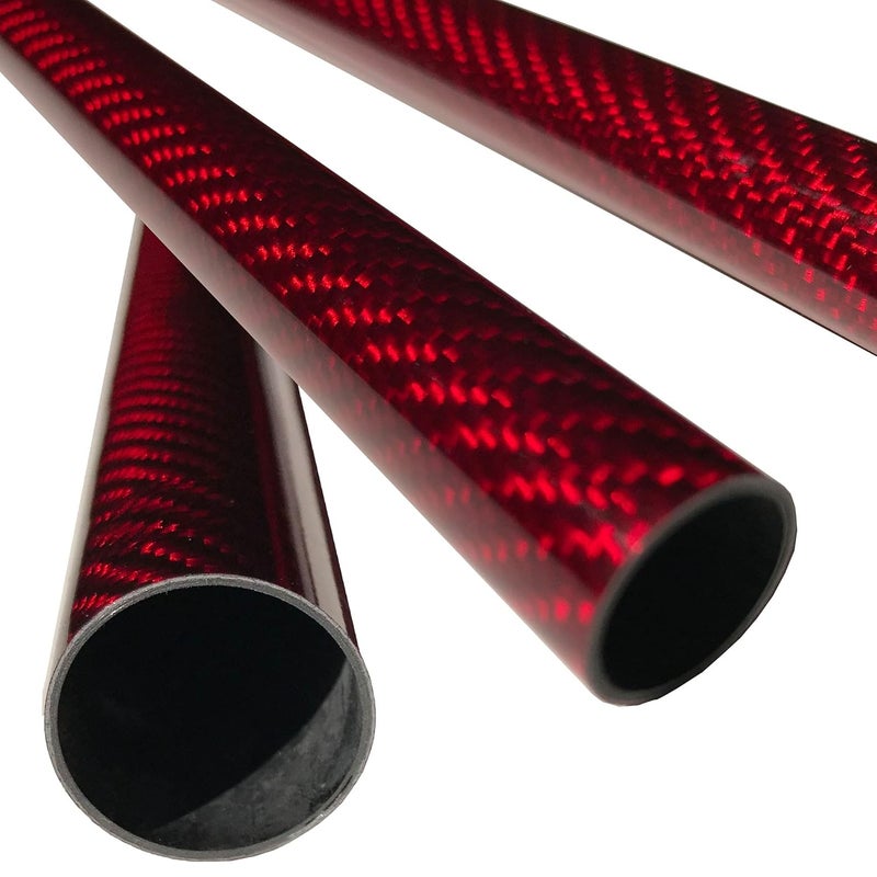 KARBXON (2) - Carbon Fiber Tube - RED - 25mm X 23mm X 1000mm - Hollow Carbon Fiber rods - Glossy Carbon Tubes - Pure Carbon Fibre Tubes - Lightweight High Strength Carbon Fiber Shaft (2) Tubes - Image 1